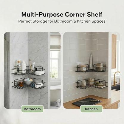Premium Bathroom Corner Organizer Rack with Strong Self-Adhesive Stickers