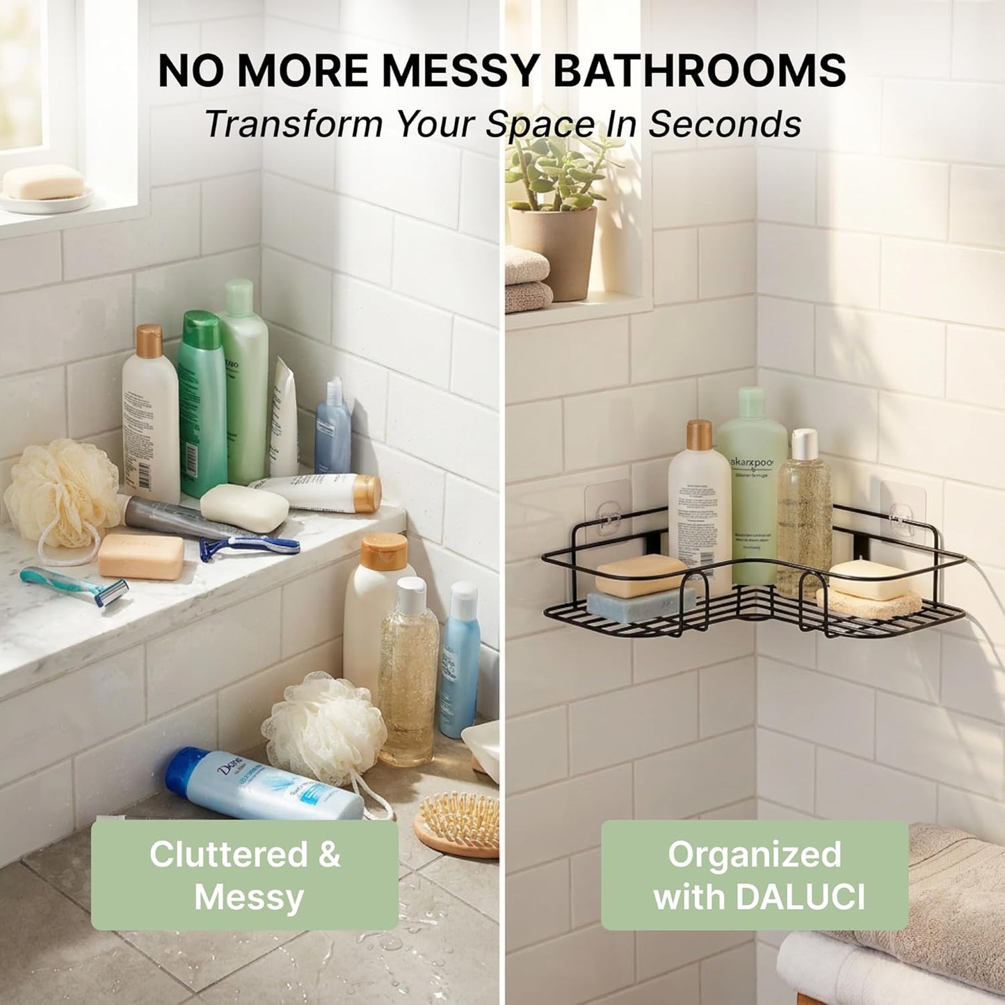 Premium Bathroom Corner Organizer Rack with Strong Self-Adhesive Stickers