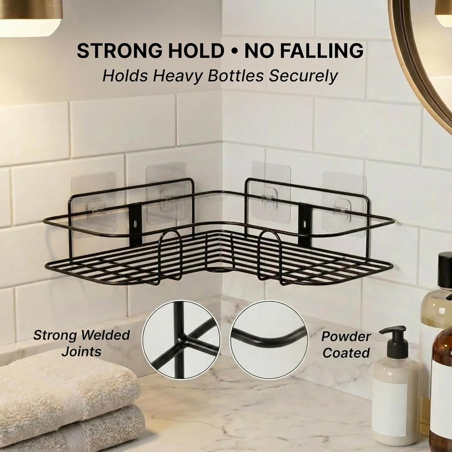 Premium Bathroom Corner Organizer Rack with Strong Self-Adhesive Stickers