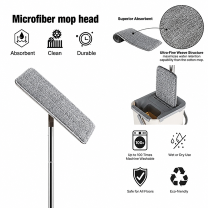 360° Rotating Flat Bucket Mop Set with 2 Microfiber Pads