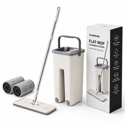 360° Rotating Flat Bucket Mop Set with 2 Microfiber Pads