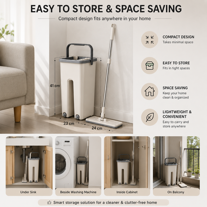 360° Rotating Flat Bucket Mop Set with 2 Microfiber Pads